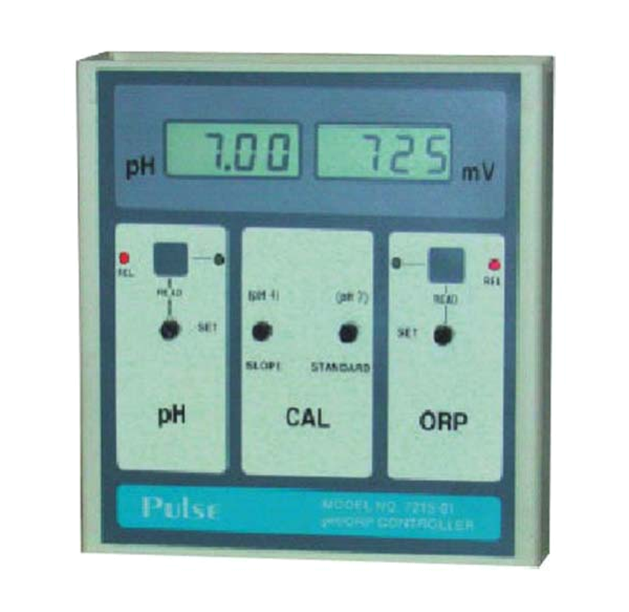 Wall mounted pH and ORP Controller with one control output for pH and one control output for ORP (Dual Display)